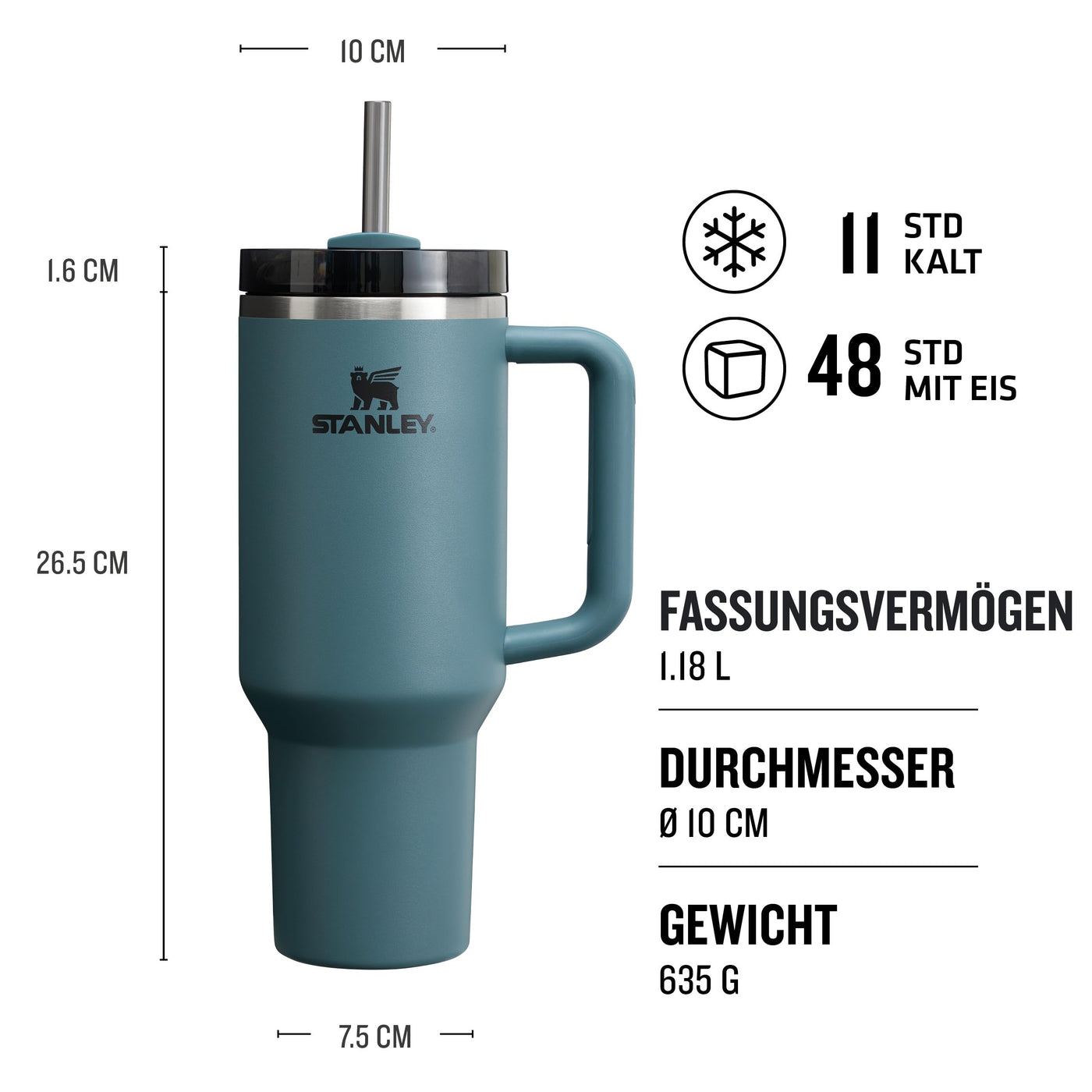 Stanley Quencher H2.0 FlowState Trinkflasche mit Strohhalm 1.2L - Thermobecher Kühlt 11 Stunden - 48 Stunden Eisgekühlt - Spülmaschinenfest - Thermosflasche BPA Frei - Kaffeebecher To Go - Blue Spruce