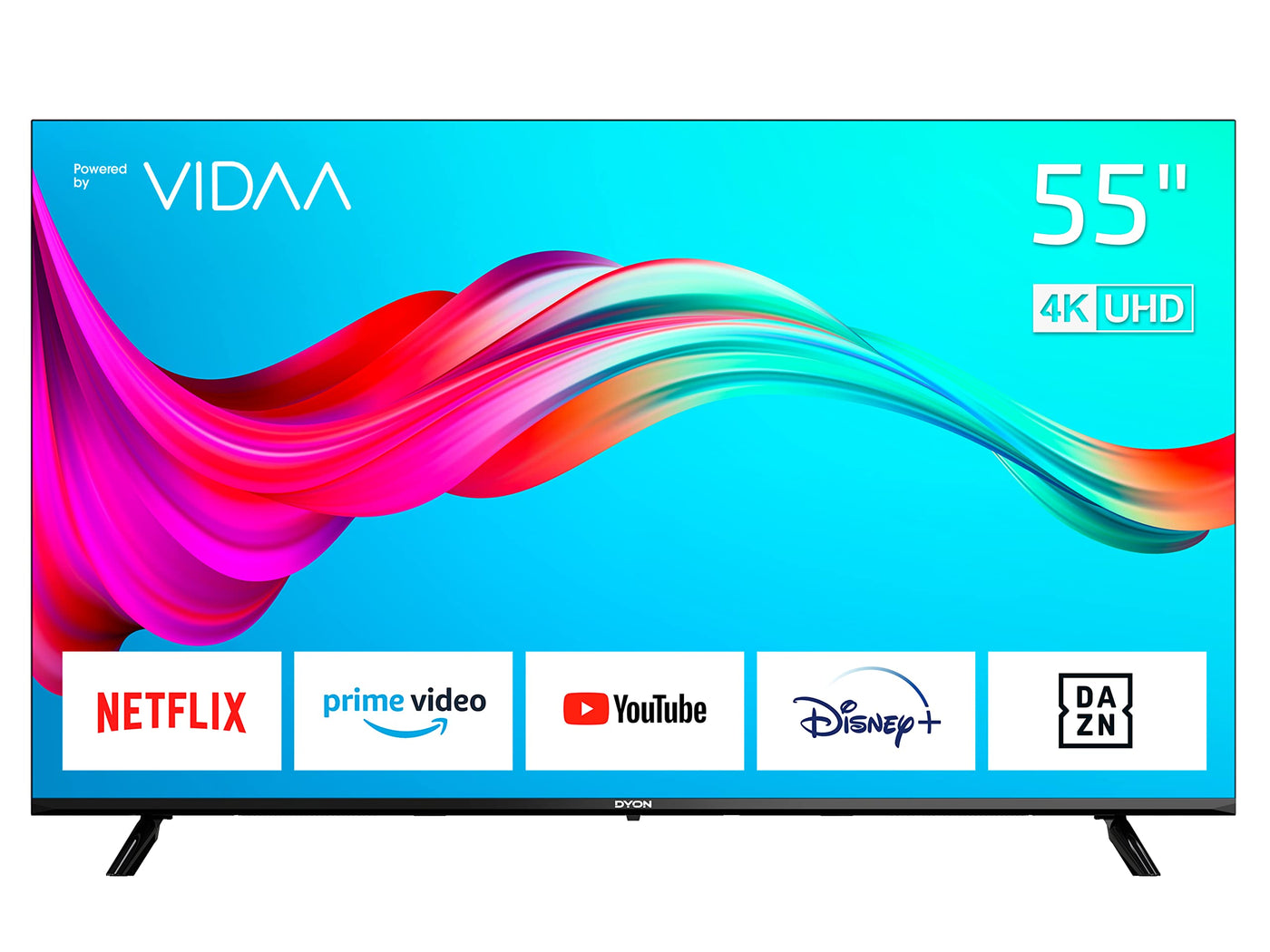DYON Smart 55 VX 139 cm (55 Zoll) Fernseher (4K UHD Smart TV, HD Triple Tuner (DVB-C/-S2/-T2), App Store, Prime Video, Netflix, YouTube, DAZN, Disney+) [Mod. 2023]