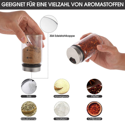 LEEPAT Gewürzgläser mit Drehdeckel, 2 Stück Borosilikatglas Gewürzstreuer, 150ml Gewürzdosen mit 4 Arten von Gewürzlöchern für der Küche, Grillen im Freien, Bbq, Kochen