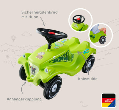 Big Bobby Car Classic Dino - Rutschauto ab 1 Jahr im bunten Dino-Design mit schwarzem Sicherheits-Lenkrad und Hupe, für Kinder ab 12 Monaten (bis 50 kg), grün mit Aufklebern