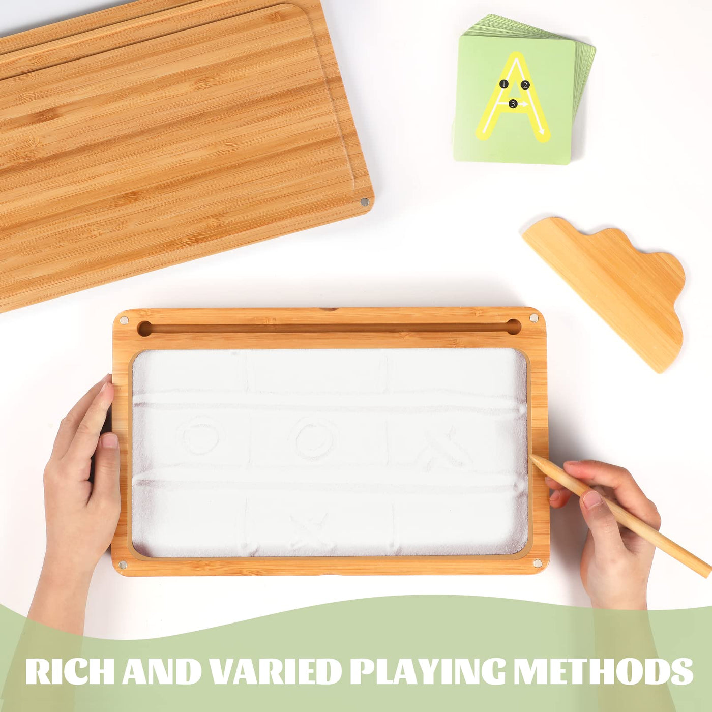 Montessori sandtablet Frühes Training Buchstaben und Zeichens pielzeug Holz Montessori Sandtisch Lerns pielzeug für Frühe motorische Entwicklung bei Kindern(Weiß)