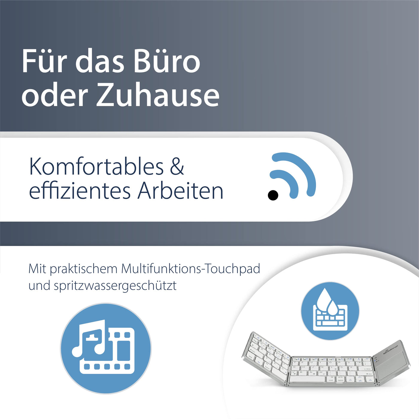 MediaRange kompakte Funk-Tastatur mit 63 Tasten und Touchpad, QWERTZ (DE/AT/CH) Tastaturbelegung, silber