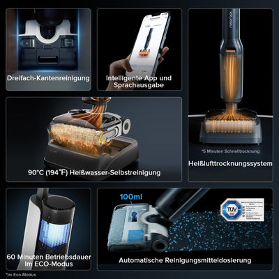 roborock F25 ACE Combo 5-in-1 kabelloser Staubsauger, 20.000 Pa Absaugleistung, für nasse und trockene Verschmutzungen, mit Selbstreinigung und -trocknung.