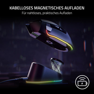Razer Mouse Dock Pro & Charging Puck - Magnetische drahtlose Ladestation & Akku (Hyperspeed 4K Hz, 8 RGB Chroma Beleuchtung & Modul für kompatible Razer Mäuse) Schwarz
