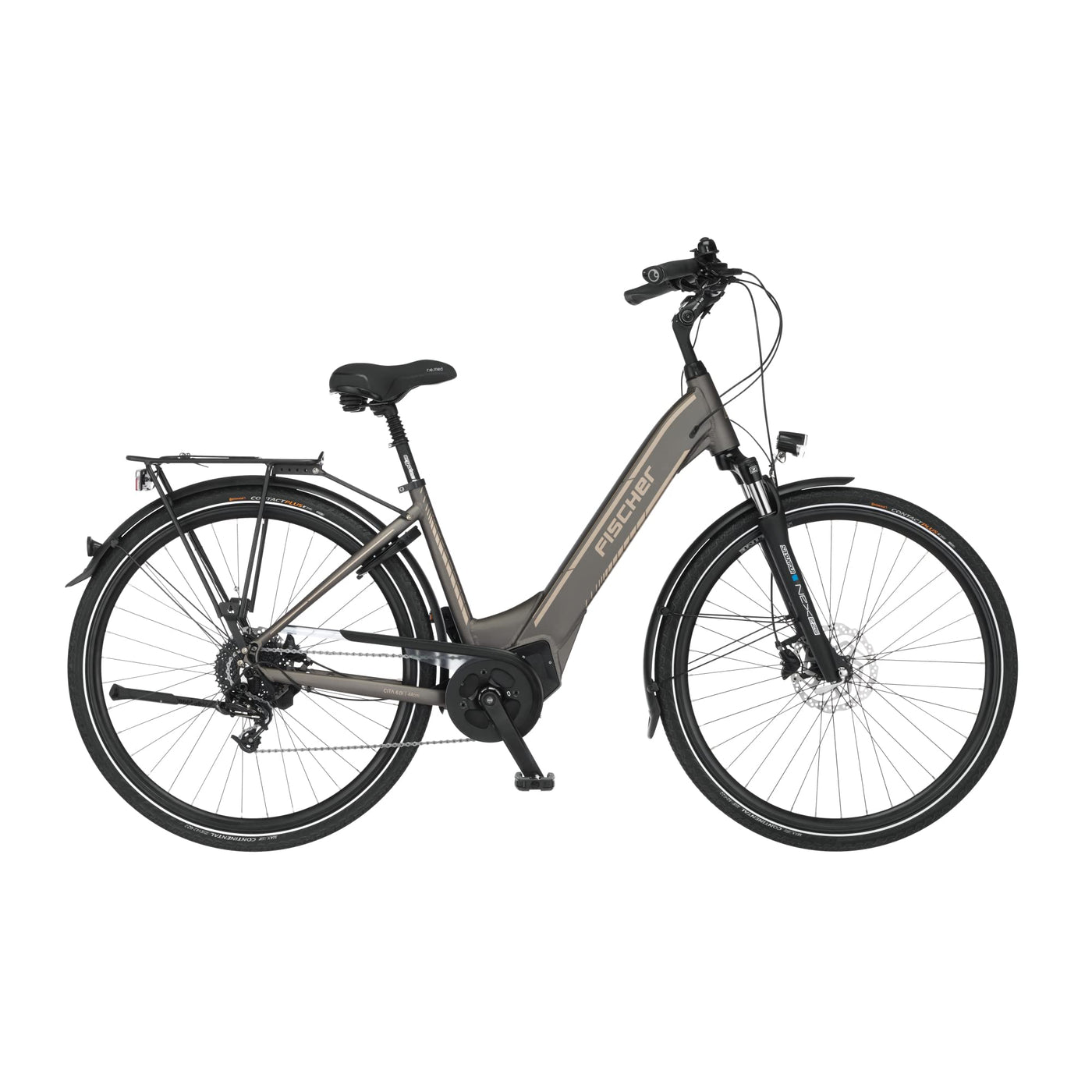 Fischer E-Bike City, CITA 6.0i Elektrofahrrad für Damen und Herren, RH 44 cm, Mittelmotor 50 Nm, 36 V Akku im Rahmen, Platingrau matt, 28 Zoll