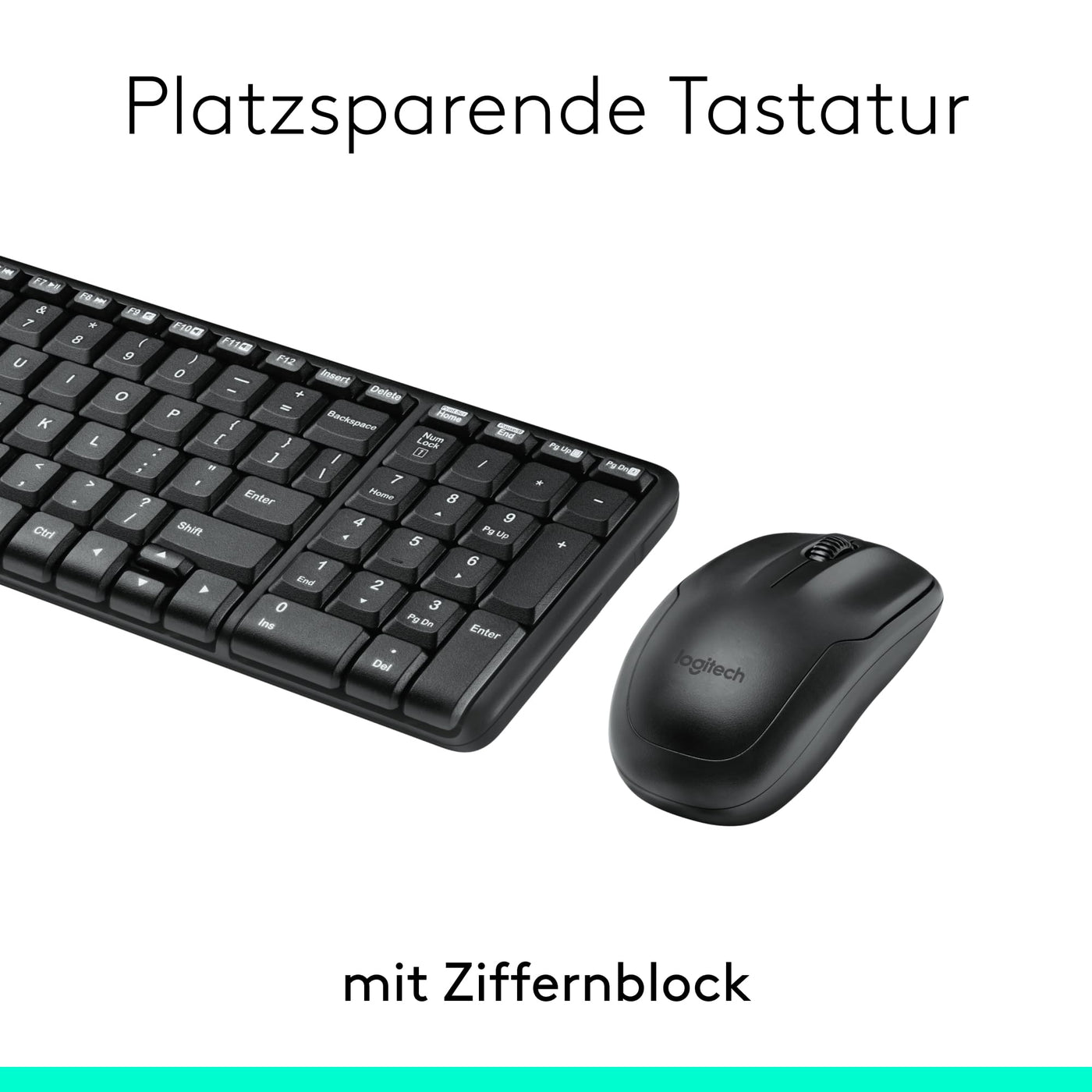 Logitech MK220 Kompaktes, Kabelloses Set mit Tastatur und Maus für Windows, US QWERTY-Layout - Schwarz
