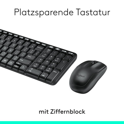 Logitech MK220 Kompaktes, Kabelloses Set mit Tastatur und Maus für Windows, US QWERTY-Layout - Schwarz