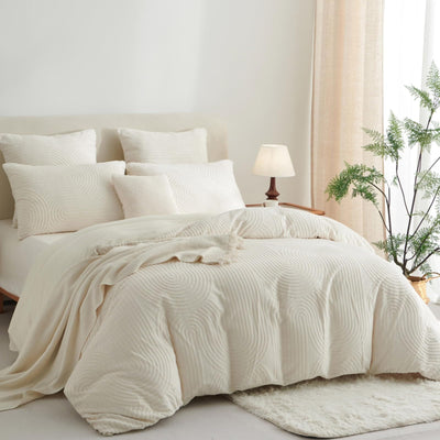 Tospass Plüsch Bettwäsche 220x240cm Beige Jacquard Flanell Samt Biber Bettbezug Warme Cashmere Touch Flauschig Deckenbezug Coral Fleece Winterbettwäsche mit Reißverschluss und 2 Kissenbezug 80x80cm