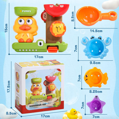Badewannenspielzeug, Badespielzeug Baby ab 1 Jahr, Baby Spielzeug ab 1 Jahr, 1 Löffel & 3 Stapelbare Tier-Becher, Geschenk 1 2 3 Jahre Junge Mädchen, Wasserspielzeug Kinder ab 6-18 Monate