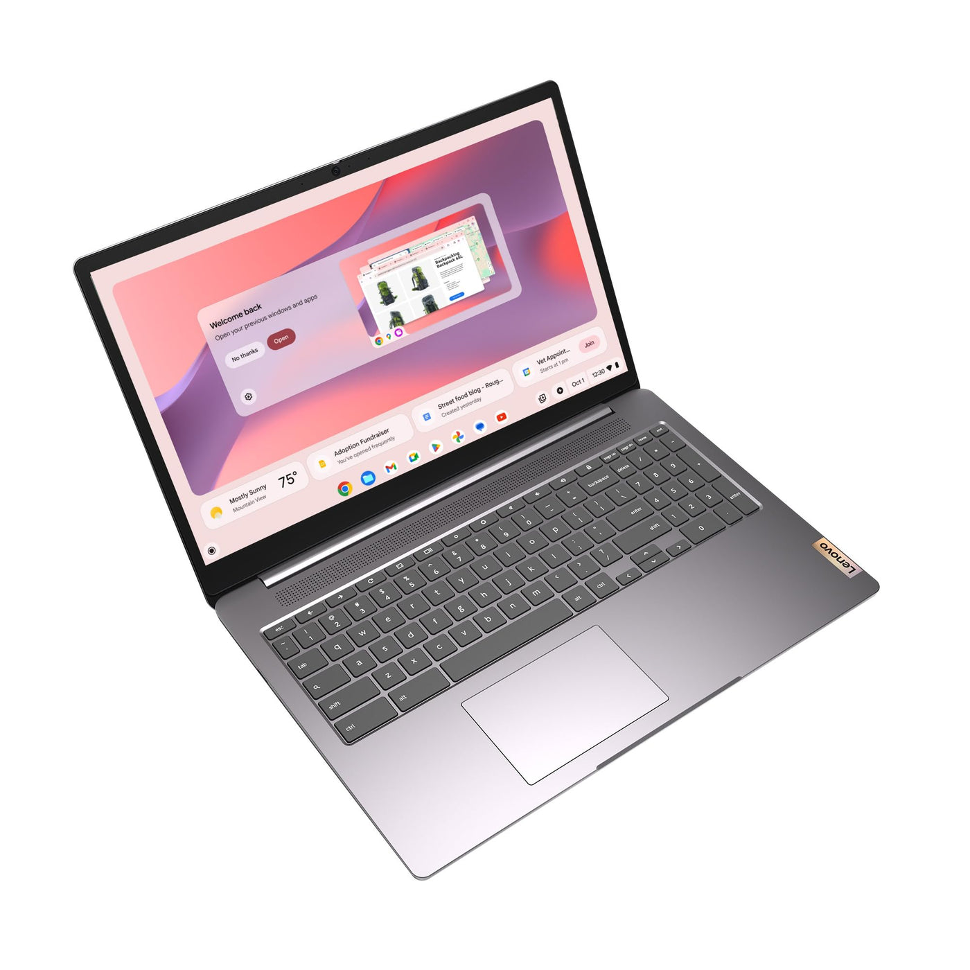 Lenovo Chromebook IdeaPad 3i | 15,6" Full HD Touch Display | Intel Celeron N4500 | 8GB RAM | 128GB SSD | Intel UHD Grafik | Chrome OS | QWERTZ | grau | 3 Monate Premium Care