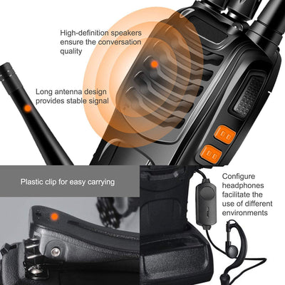 JUAUO Walkie Talkies PMR446 Professionelle Funkgerät Set, 16 Kanäle Wiederaufladbares Walky Talky Set Tragbares mit Headset und USB-Ladestation für Outdoor-Sport, Baustelle(1 Paar, Schwarz)