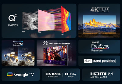 TCL 75T8B 75-Zoll QLED Pro 144Hz Onkyo Gaming Fernseher, 4K UHD, HDR Pro, Google TV (Dolby Vision IQ & Atmos, Motion Clarity, Freihändige Sprachsteureung, Kompatibel mit Google Assistant & Alexa)