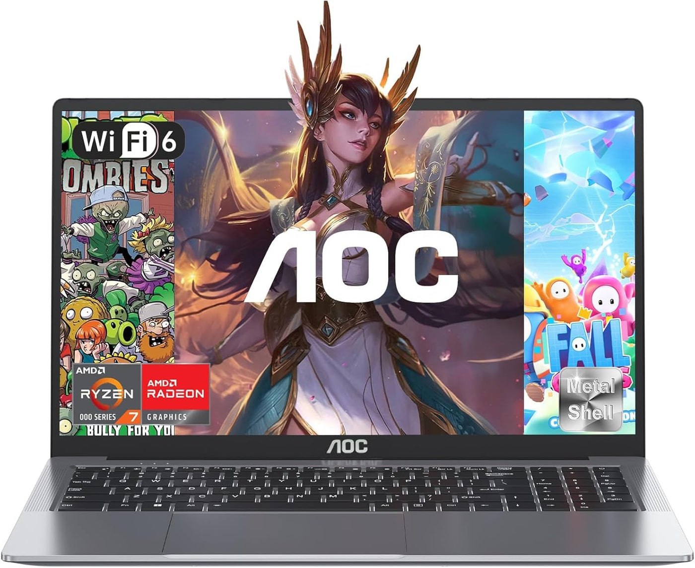 AOC 16,1 Zoll Laptop Ryzen7 5700U,bis zu 4.3GHz,RAM 16 GB DDR4 512 GB NVMe SSD, Tastatur mit Hintergrundbeleuchtung Computer,WiFi6,HDMI,1920 * 1080 FHD Computer,Metallgehäuse