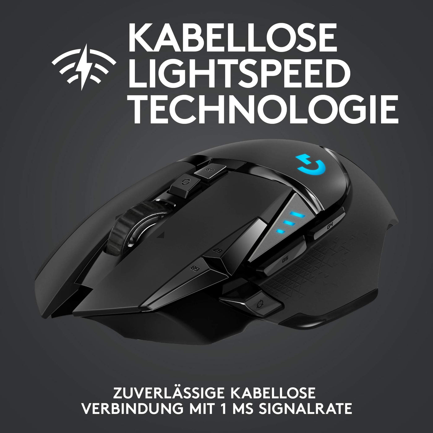Logitech G502 LIGHTSPEED kabellose Gaming-Maus mit HERO 25K DPI Sensor, Wireless Verbindung, USB-Anschluss, RGB-Beleuchtung, Gewichtstuning, POWERPLAY-kompatibel, PC/Mac - Schwarz