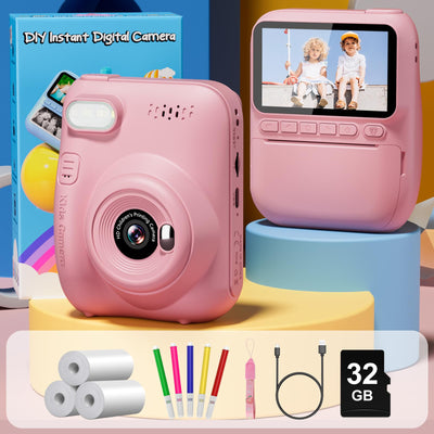 Gofunly Sofortbildkamera Kinder, 3.0 Zoll Bildschirm Kinderkamera Sofortbildkamera mit 32GB Karte & Druckpapier, 14MP/1080P Kamera Kinder Sofortdruck, Geschenk für 3-12 Jahren (Rosa)