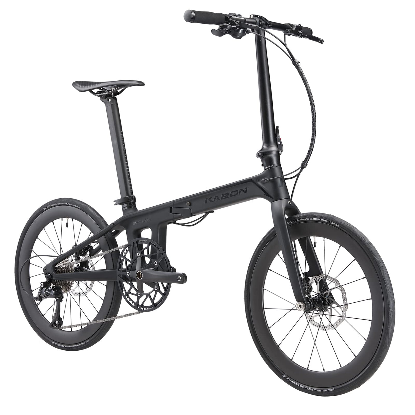 KABON Neues Upgrade Faltrad, 20 Zoll Carbon Fiber Rahmen mit Carbon Laufradsatz 9 Speed Mini City Bike Faltbares Fahrrad für Frauen Erwachsene Männer Ultra-Light (Schwarz)