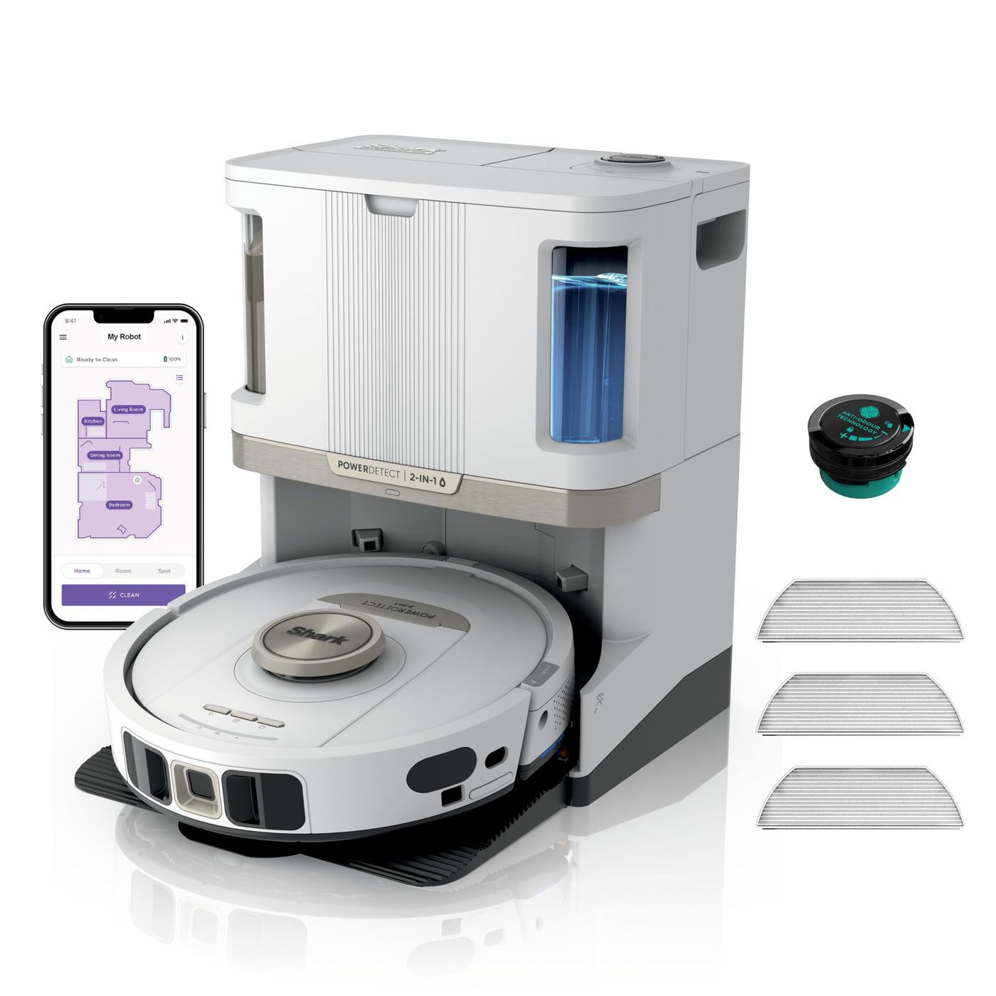 Shark PowerDetect 2-in-1-Saug- & Wischroboter, NeverTouch Pro 60 Tage, Selbst-Entleerung, Befüllung & -Reinigung, 3D- & LiDAR-Navi, NeverStuck-Hindernisumgehung, WLAN/App/Alexa, Weiß, AV2800ZEEUWH