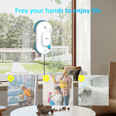 Mamibot W110-P Fensterputzroboter, automatischer intelligenter Navigations-Staubsauger Anti-Drop, mit APP und Fernbedienung, für Glas, Fliesen, 12 Stück Tücher (Weiss)