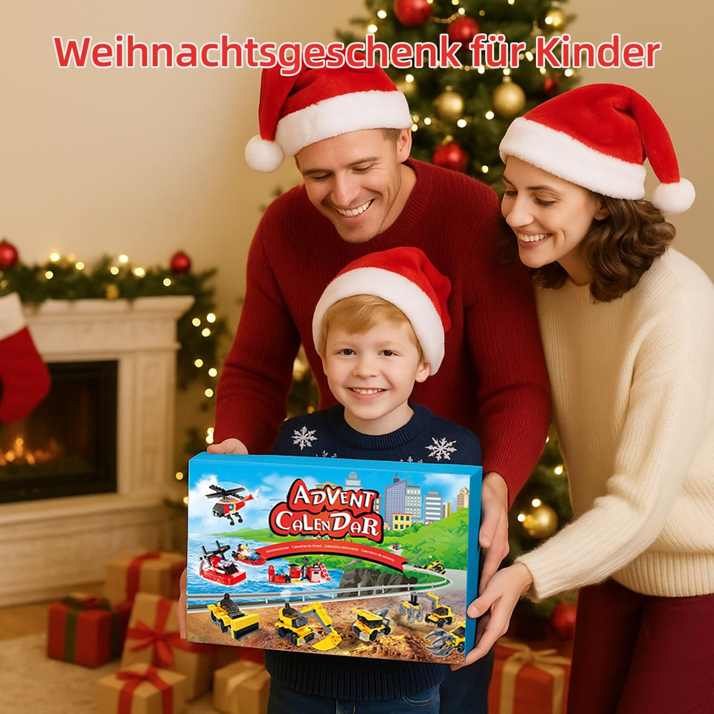 Rosami Adventskalender 2025 Kinder – Weihnachtskalender mit 24 Weihnachtsspielzeuge, Auto-Bausteine & Feuerwehr-Spielzeug, Geschenk für Jungen Mädchen
