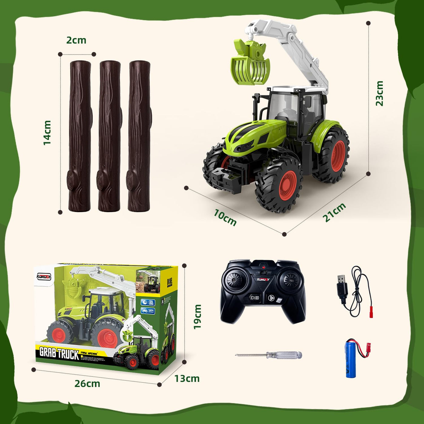 Ferngesteuerter Traktor Ferngesteuert, Traktor Spielzeug ab 3 Jahre, ferngesteuerter traktor ab 3 4 5 Jahre, ferngesteuertes auto ab 3 jahre mit Holzgreifer und 3 Baumstämme