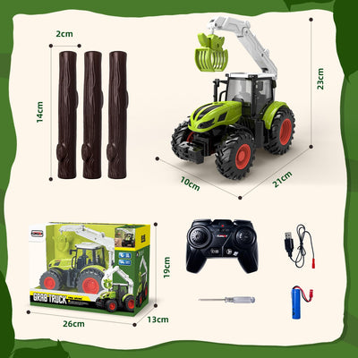 Ferngesteuerter Traktor Ferngesteuert, Traktor Spielzeug ab 3 Jahre, ferngesteuerter traktor ab 3 4 5 Jahre, ferngesteuertes auto ab 3 jahre mit Holzgreifer und 3 Baumstämme