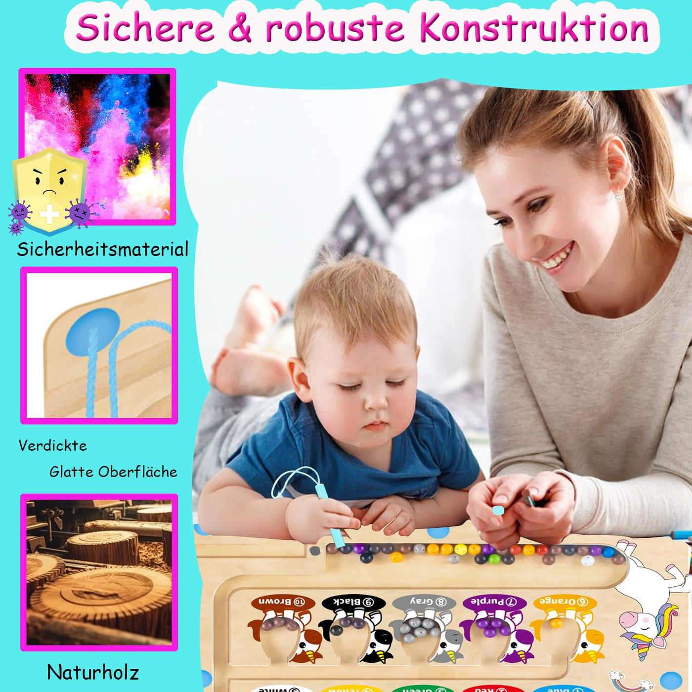 Montessori Spielzeug ab 2 3 4 5 6 Jahre Magnetspiel Labyrinth Geschenk für Mädchen Junge 3-8 Jahre Spielzeug Mädchen Junge Kinder Holzspielzeug Zahlen & Farben Lernspiele Motorikspielzeug Weihnachten