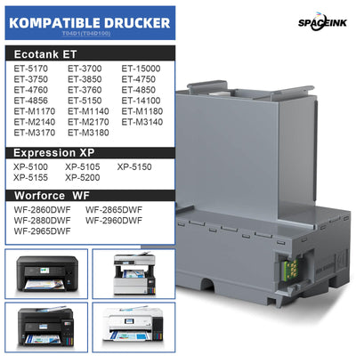 Spaceink T04D1/T04D100 Wartungsbox Kompatibel für Epson ET-15000 ET-4750 ET-3750 ET-4850 ET-3850 ET-3700 ET-4856 ET-5150 ET-5170 Drucker, Wartungskasten C13T04D100 Resttintenbehälter
