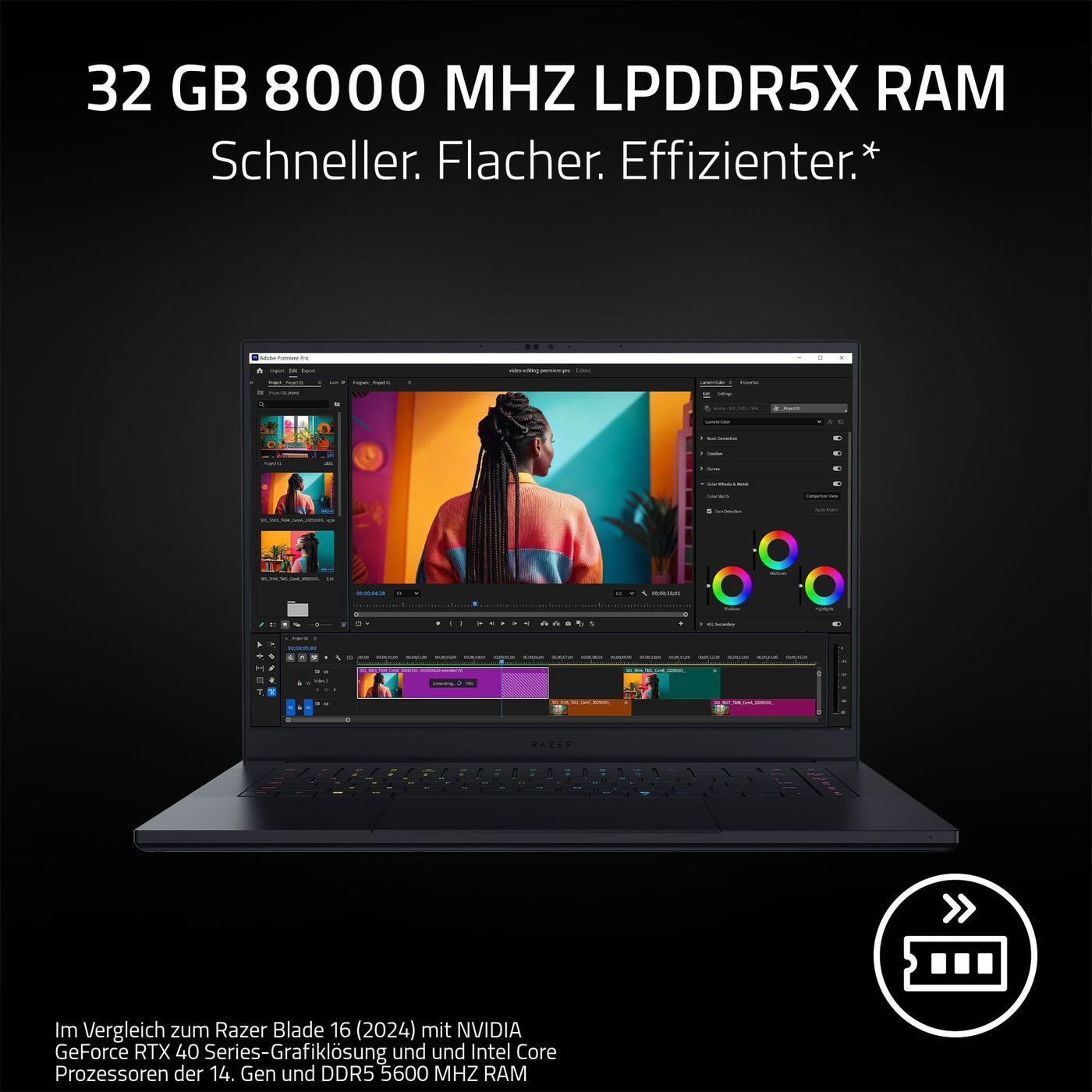 Razer Blade 16 (2025) - 16 Zoll AI Gaming Laptop - NVIDIA GeForce RTX 5070 - AMD Ryzen AI 9 365-16" QHD+ 240Hz OLED Display - 32GB LPDDR5X 8000 MHz - 1TB SSD - QWERTZ DE-Layout | Schwarz