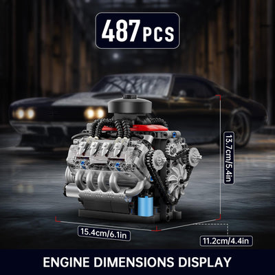 Mould King 10171 Technik V8 Motor Bausatz Bausteine Klemmbausteine Motor LSX454 V-8 Engine Kit Klemmbausteine Benzinmotor Modell für Auto LKW Fans(487 Teile)