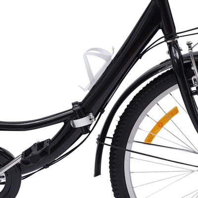 Begoniape 24 Zoll 7 Gang Dreirad für Erwachsene Senioren, Schwarz Dreirad 3 Rad Fahrräder aus Kohlenstoffstahl, Erwachsenendreirad mit Wasserbecherhalter, Korb 3 Räder Fahrrad und LED Licht