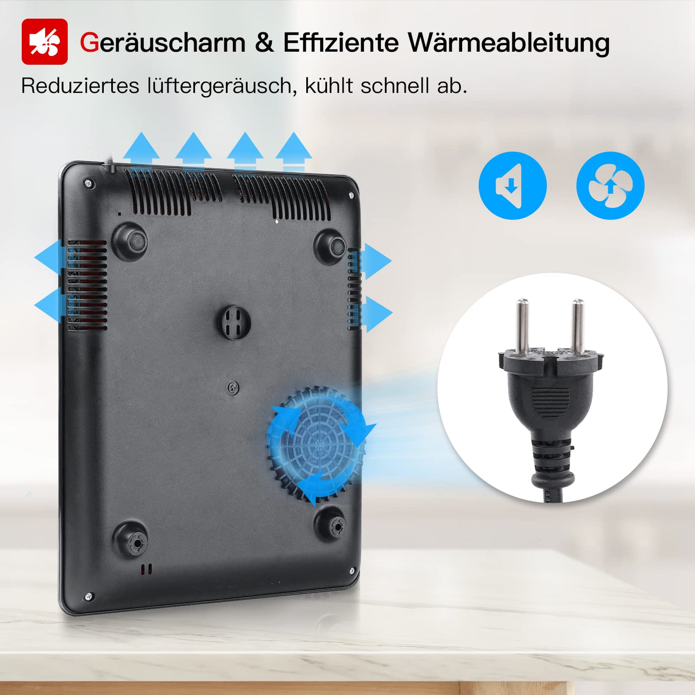 Induktionskochplatte, IsEasy Tragbares Induktionskochfeld 2100W,28cm Induction Hotplates, Kochfelder mit Stecker, 9 Heizstufen, 1-99Min Timer, Touch-Steuerung, Max/Min-Funktion, 220-240V