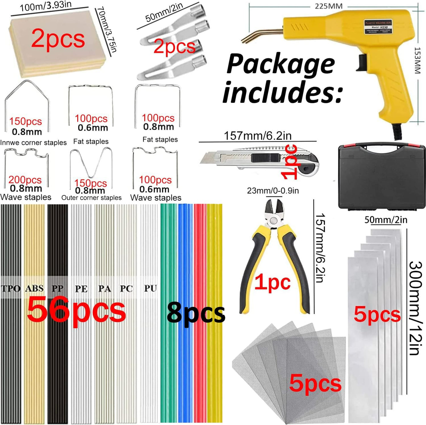 220W Kunststoff Schweißgerät 2-in-1 Auto Kunststoff Reparatur Set mit 800PCS Schweißnagel&64Stk 8 Typen Schweißstäbe, Kunststoff Schweißen Auto Kunststoff Reparaturset für Reparatur Auto Stoßstangen