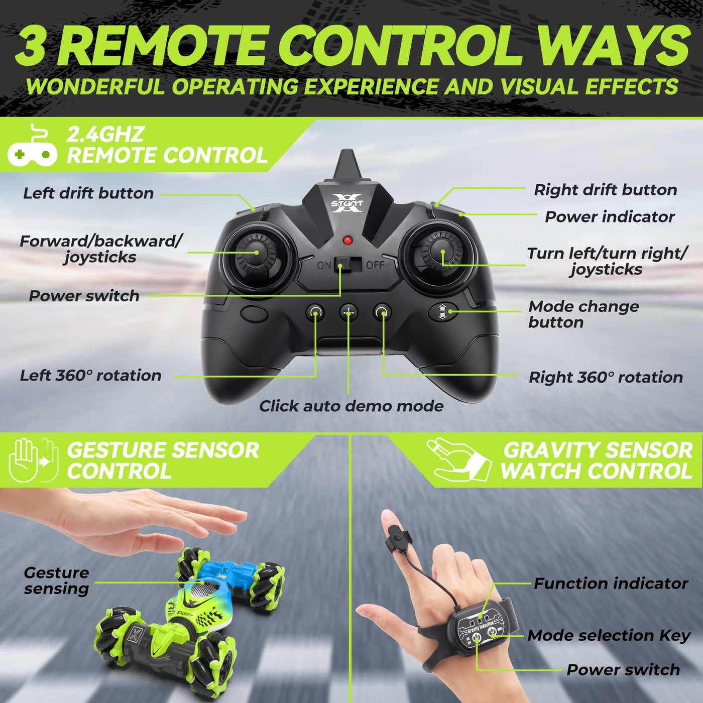 Dysaim Ferngesteuertes Auto RC Stunt Car Ferngesteuerte Auto mit Handsteuerung 2,4 GHz 4WD 360° Drehung Crawler Offroad 2 Akku Weihnachten Geschenk Spielzeug für Junge Mädchen ab 6 7 8 9 10 12 Jahre