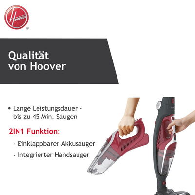 Hoover Akku-Staubsauger ohne Beutel I Akkusauger + Handstaubsauger in Einem mit 45 Min. Laufzeit I Staubsauger kabellos mit LED Licht, Parkfunktion, Klappgriff, Fugendüse & Staubbürste [HF21F25]