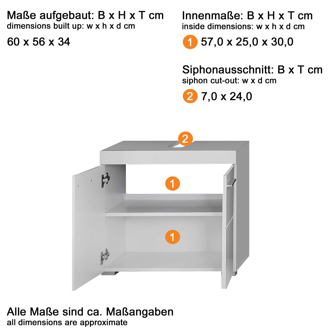 trendteam smart living - Waschbeckenunterschrank Unterschrank - Bad - Amanda - Aufbaumaß (BxHxT) 60 x 56 x 34 cm - Farbe Weiß Hochglanz - 139330101