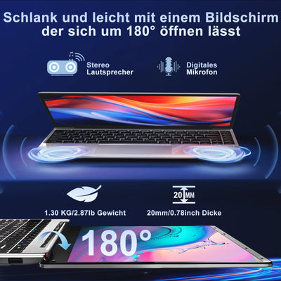 NOTODD 2025 Laptop 14 Zoll Win 11 Pro 6GB RAM 256GB SSD Unterstützung 1TB (TF 1TB) Notebook Celeron N4020 (bis2.8GHz) 5000mAh 1920x1080p WiFi Deutscher Tastaturschutz und kabellose Maus-Grey