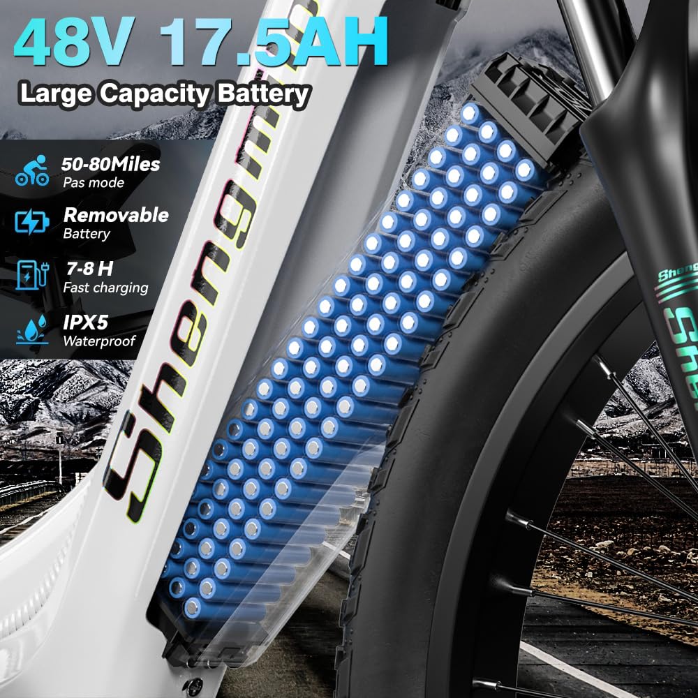 Shengmilo MX06 e Bike Herren/ebike Damen, 1OOOW 80N.M, 26 Zoll Fat Tire Elektrofahrrad,7-Gang-Schaltung, 48V 17.5AH Batterie,City Bike, Elektrofahrrad, Geschenk für Männer und Frauen mit 165-200cm