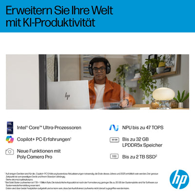 HP OmniBook 7 Next Gen AI PC, Copilot+ PC, 17.3 Zoll FHD Touch Display, Intel Core Ultra 7 258V (47 Tops), 32GB LPDDR5x RAM, 1TB PCIe Gen4 SSD, Intel Arc 140 V GPU, QWERTZ, Windows 11, Silber