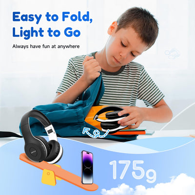 EarFun Bluetooth Kopfhörer Kinder, 85/94dB Lautstärkeregelung, HiFi Sound, HD-Mikrofon, 40 Std Akku, Faltbare, Einstellbar, Kopfhörer Kabellos Bluetooth Kinder für Schule/Reise/PC, Schwarz