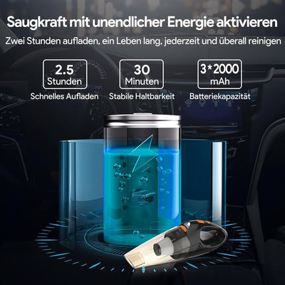 kitsky Handstaubsauger Akku Kabellos, Auto-Staubsauger, mit leistungsstarker Saugkraft, Mini-Staubsauger, für Sofas, Matratzen und Fenster, 12000PA, Handheld Cordless