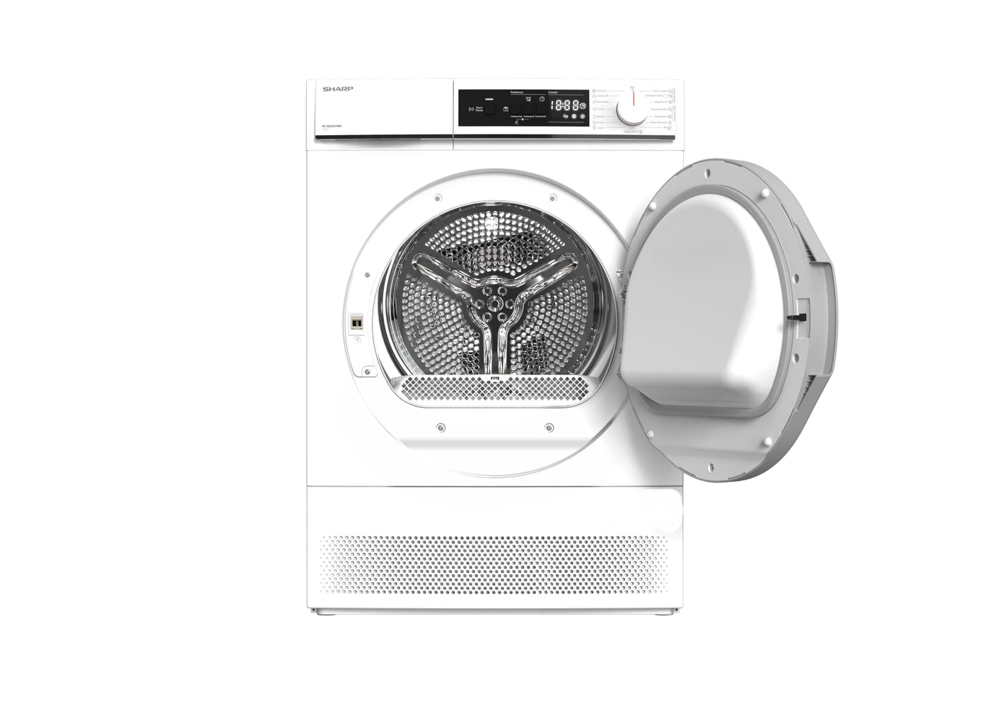 Sharp KD-NCA0S7PW9-DE Kondenstrockner Frontlader, 10 kg, 15 Programme, 29 Min. Kurzprogramm, Schontrommel, LED-Innenbeleuchtung, Kindersicherung, Weiß