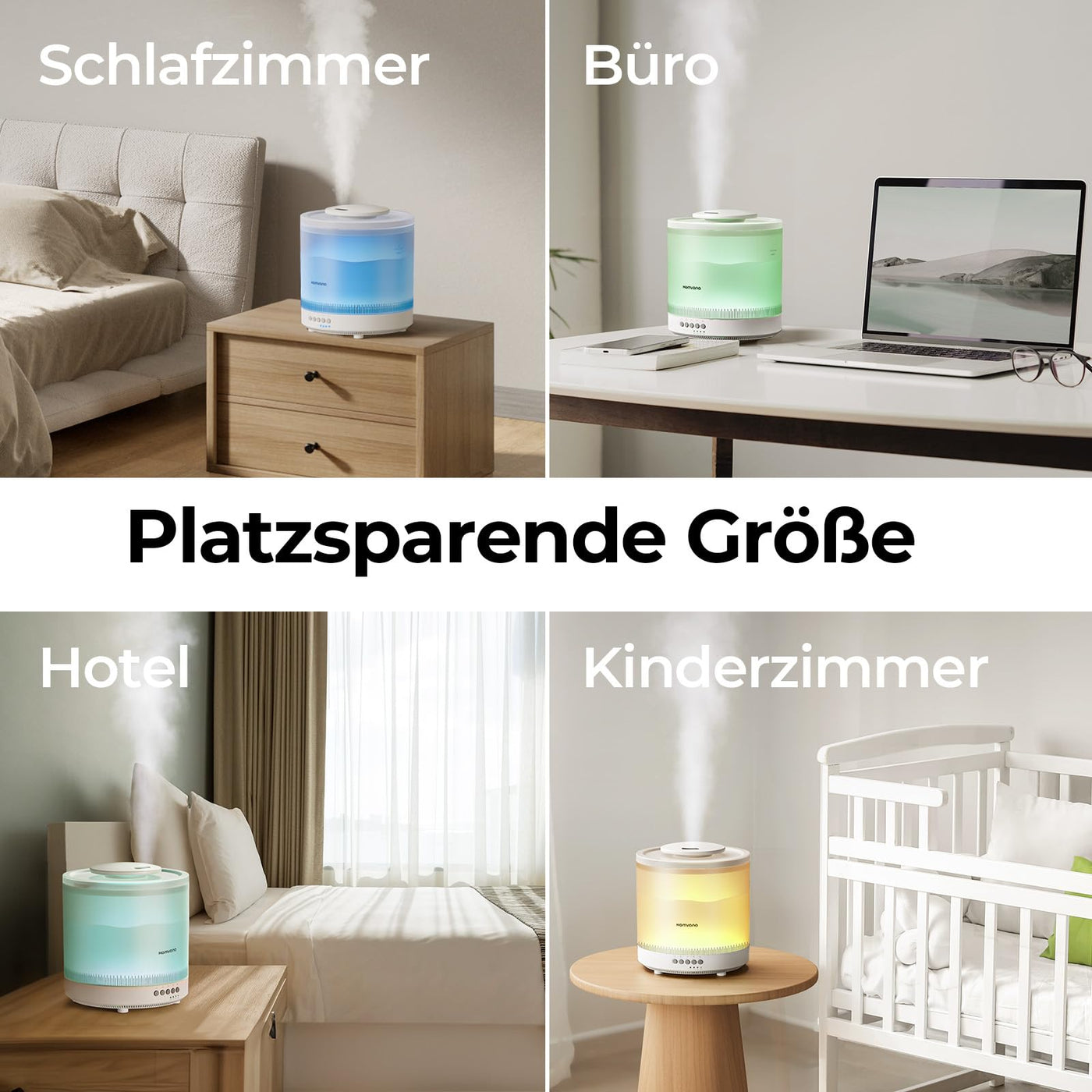 Homvana Luftbefeuchter Schlafzimmer, 1,8 L Top-Fill Kühlnebel Klein Luftbefeuchter für Baby Kinderzimmer, Pflanzen und Kinderheime, 3-in-1 Diffusor, Air Humidifier for Bedroom, Baby, Growbox, Pflanzen