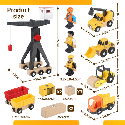 Vanplay Baustellenfahrzeuge Kinder Kran Spielzeug Holzspielzeug Baustelle Spielzeug ab 3 Jahre Junge mit Turmkran Bagger Kranwagen Muldenkipper Straßenwalze Geschenk 3 4 5 Jahre Junge
