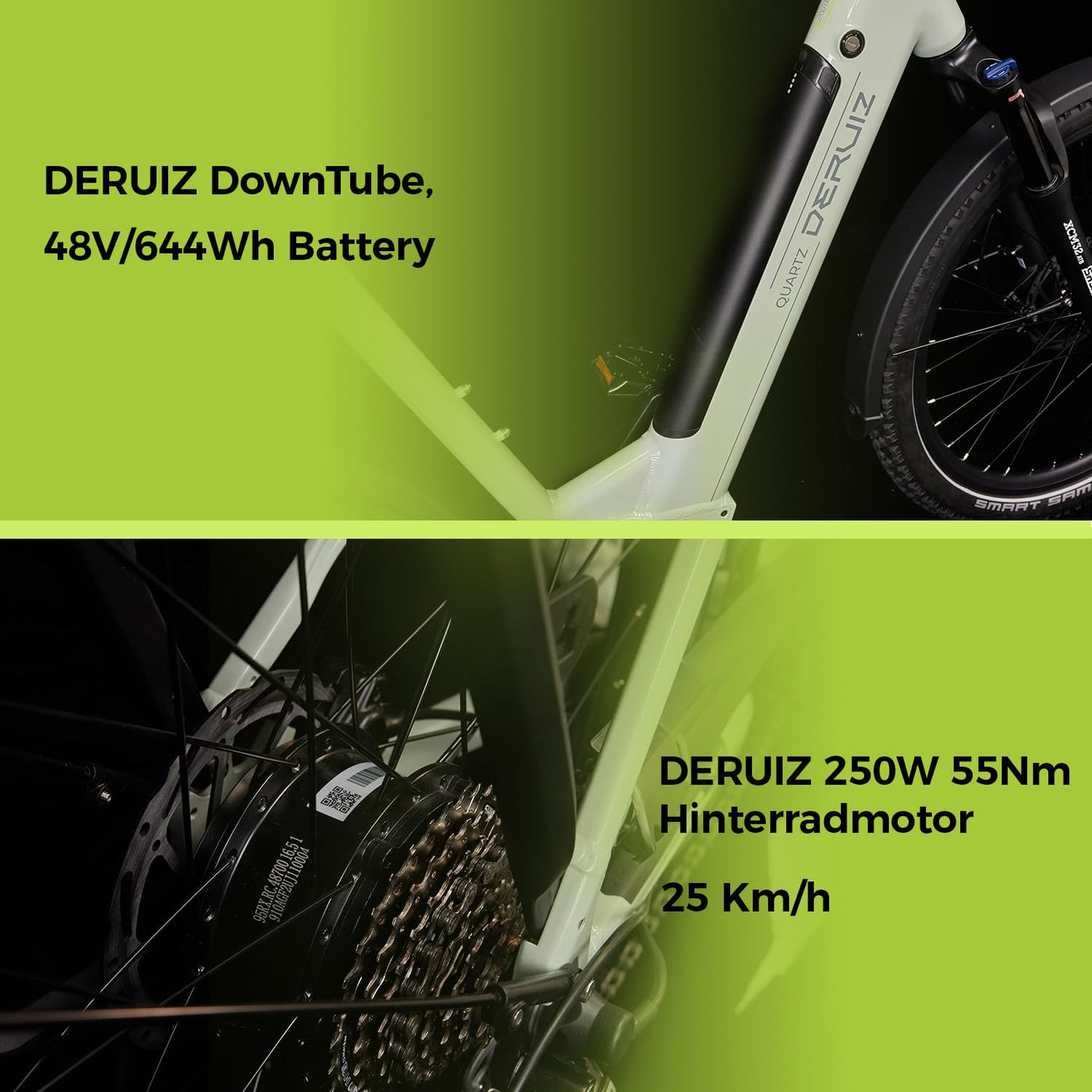 DERUIZ Quartz SUV E-Bike 27,5 Zoll E-Mountainbike mit 644Wh Akku, 250W 55Nm Motor, Hydraulische Bremsen, 8-Gang-Kettenschaltung, RH 46 cm Offroad & City Elektrofahrrad für Damen und Herren, Max 150km