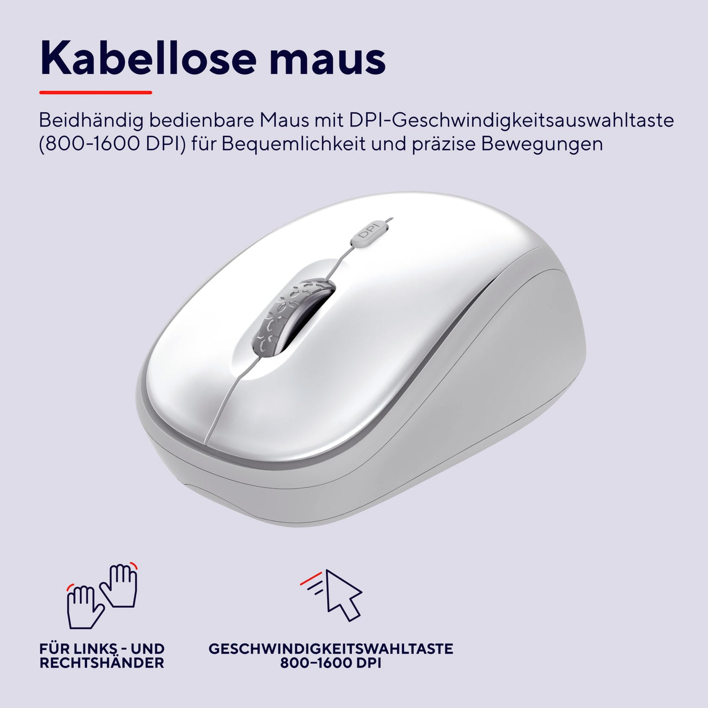Trust ODY II Leise Tastatur Maus Set Kabellos Deutsches QWERTZ Layout, Flachen Tasten, Beidhändig Funkmaus 800-1600 DPI, Spritzwassergeschützt, EIN USB-Empfänger, für PC Computer Laptop Mac, Weiß