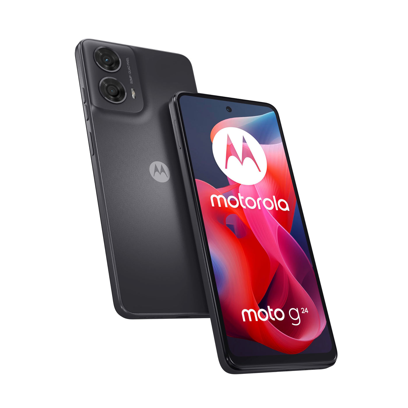Motorola Mobility Moto g24 Smartphone (6,56"-HD+-Display, 50-MP-Kamera, 8/128 GB, 5000 mAh, Android 14) Matte Charcoal, inkl. Schutzcover + Handyhalterung [Exklusiv bei Amazon]