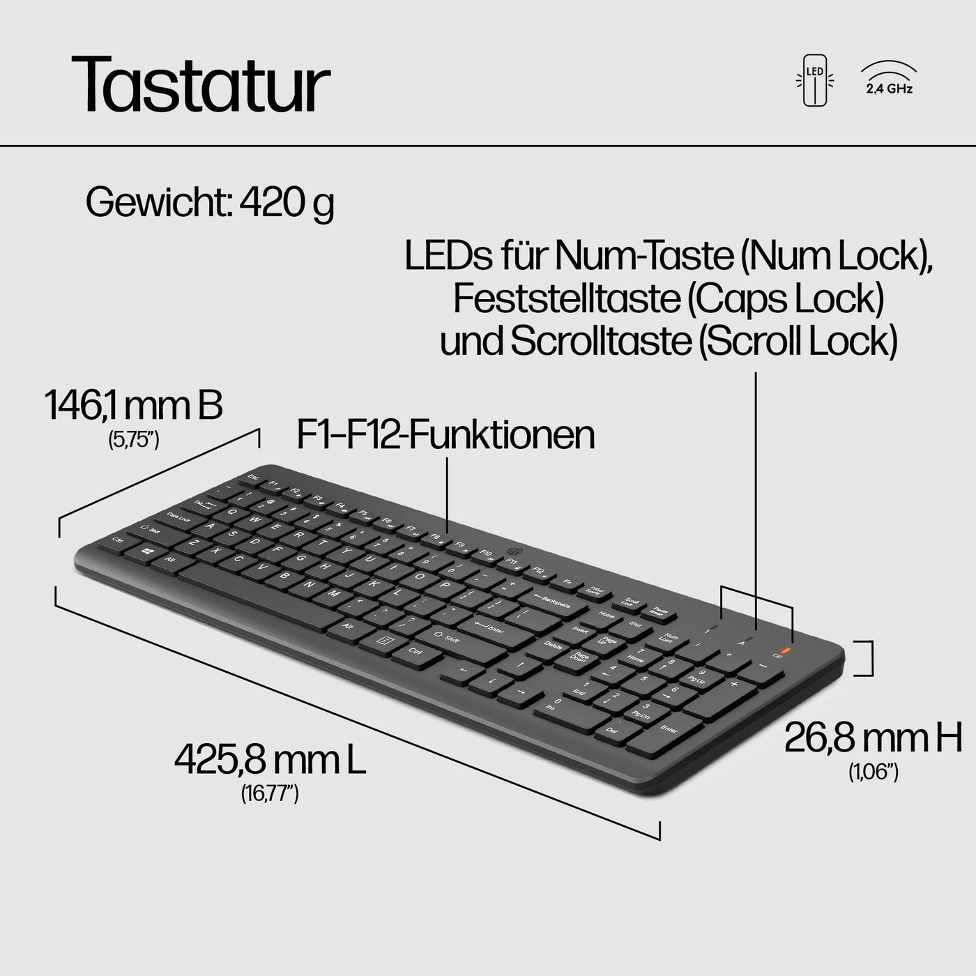 HP 330 Wireless Maus & Tastatur, QWERTZ, USB-A Dongle, 2,4-GHz Kabellos, 1600 DPI, Schwarz