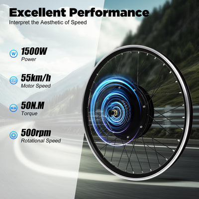 jiumxliu 26 Zoll 48V Ebike Umbausatz 1500W Elektrofahrrad Umbausatz Heckmotor Bürstenloser Getriebemotor Ebike Conversion Kit 31.05 km/h, 5-Stufen PAS, Tempomat, LCD-Display