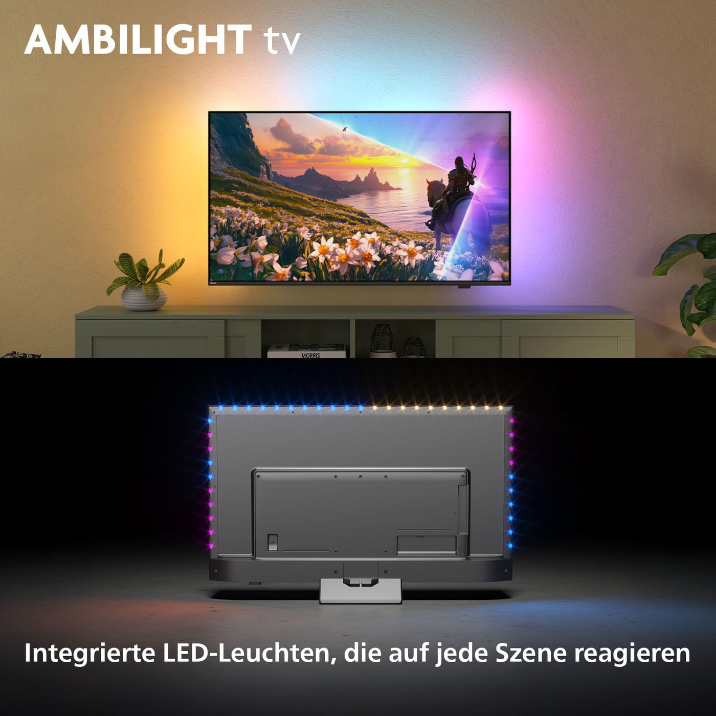 Philips Ambilight 55PUS8600 4K QLED Smart TV - 55 Zoll Display mit P5 Perfect Picture Engine Ultra HD, Titan OS, Dolby Vision und Dolby Atmos Sound