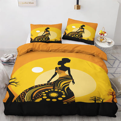 WQIZXCW Afrikanische Bettwäsche 200x220 - Afrika Frau Motiv, Weiche und Angenehme Microfaser Bettbezug Set 3 Teilig, 2 Kissenbezug 80x80, mit Reißverschluss, Wendebettwäsche & Zimmer Deko